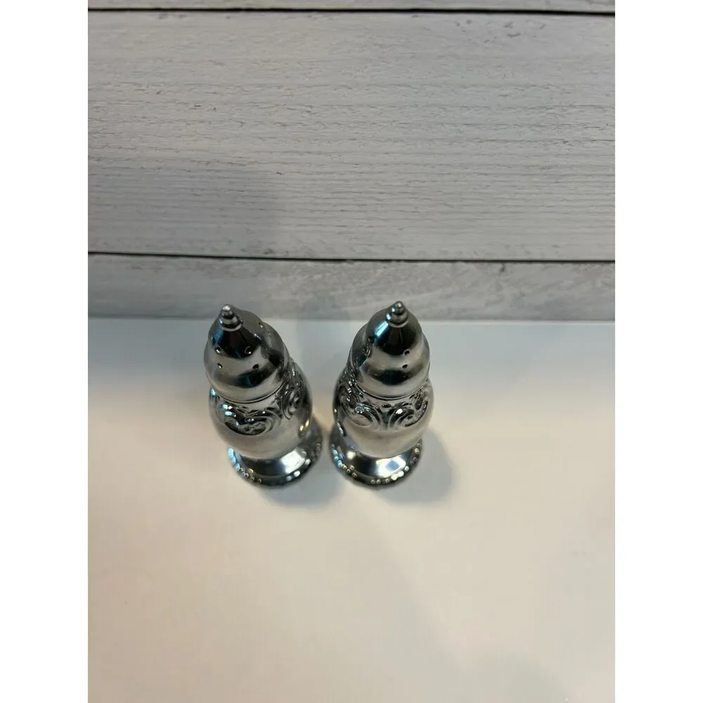 Permabrite 128 Salt Pepper Shakers Pair Silver Tone Vintage Tableware 4.25in